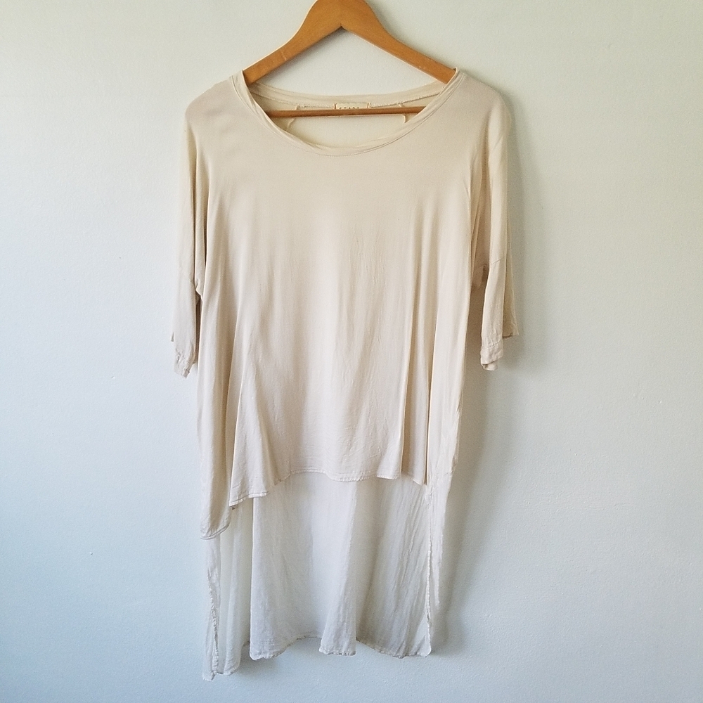 Stark X Cream Oversized Hi-Low Boho Jersey Knit Tunic Top Size Small